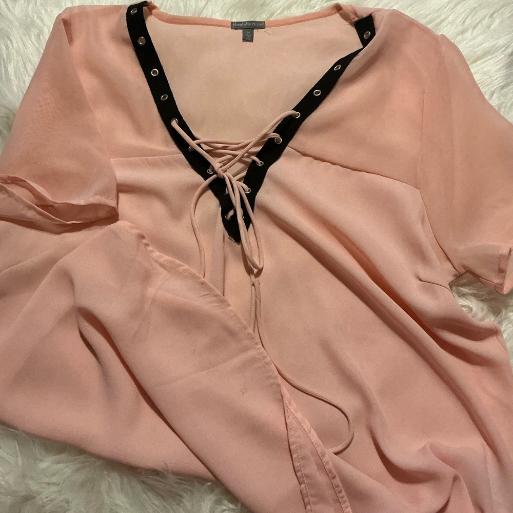 Charlotte Russe M pink/black flowy sheer blouse/top for women